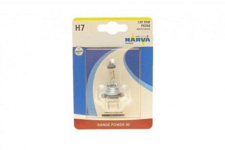 Автолампа H7 12V 55W PX26d Range Power 90 (блістер/1шт) UA63 NARVA 480474000