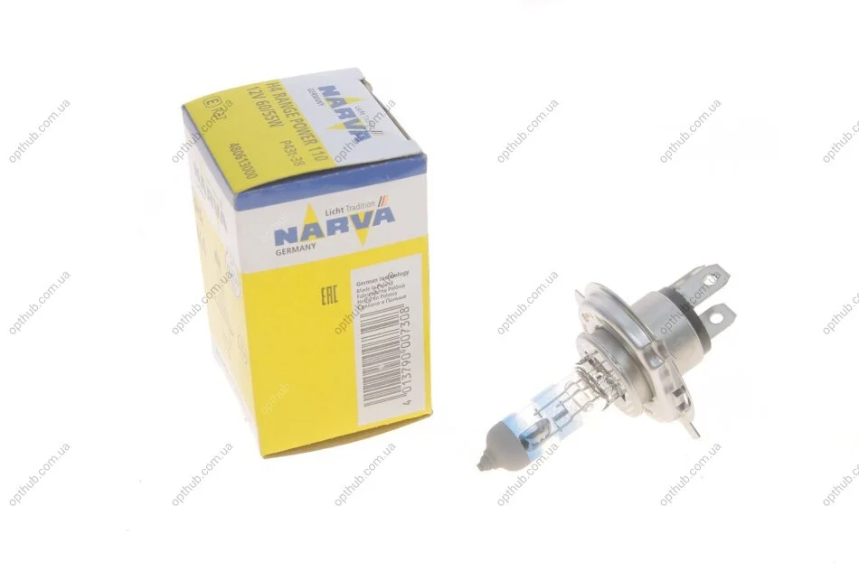 Автолампа H4 12V 60/55W P43t Range Power 110 UA63 NARVA 480613000 (фото 1)