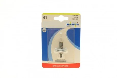 Автолампа H1 12V 55W P14.5s Range Power 50+ (блистер/1шт) UA63 NARVA 483344000