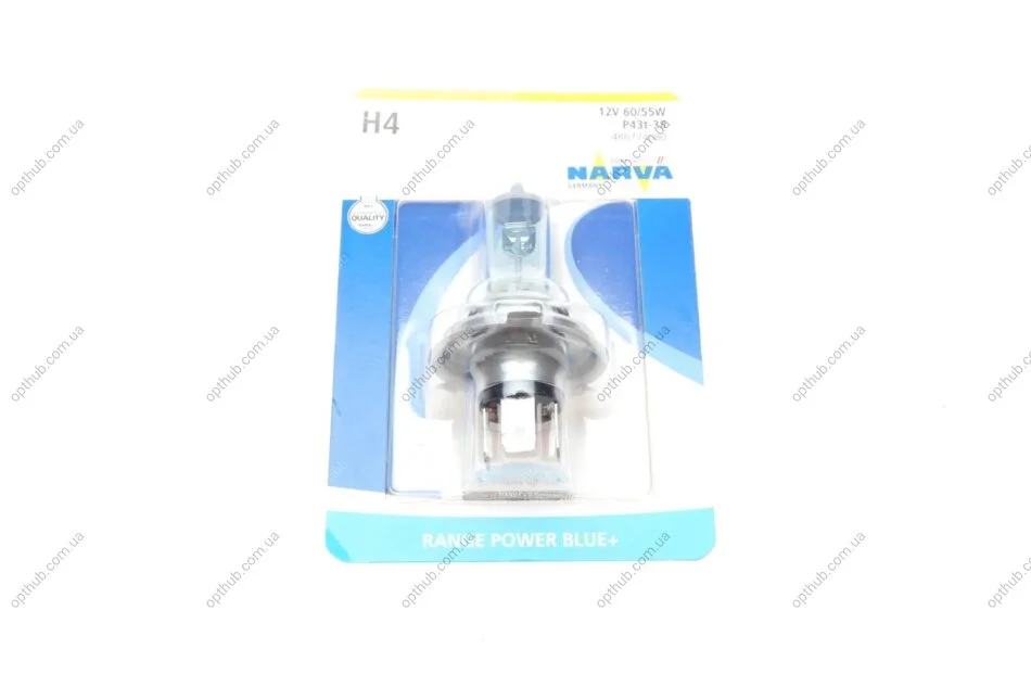 Автолампа H4 12V 60/55W P43t Range Power Blue+ (3700K) (блистер/ 1шт) UA63 NARVA 486774000 (фото 1)