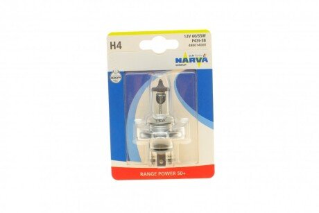 Автолампа H4 12V 60/55W P43t Range Power 50+ (блистер/1шт) (opt-om) NARVA 488614000