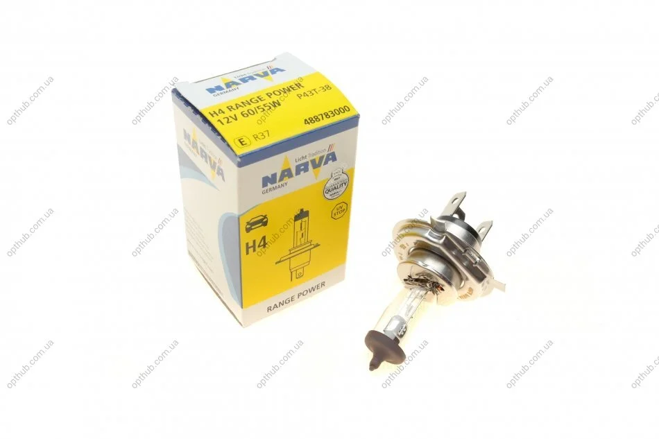 Автолампа H4 12V 60/55W P43t Range Power (+30%) (opt-om) NARVA 488783000 (фото 1)