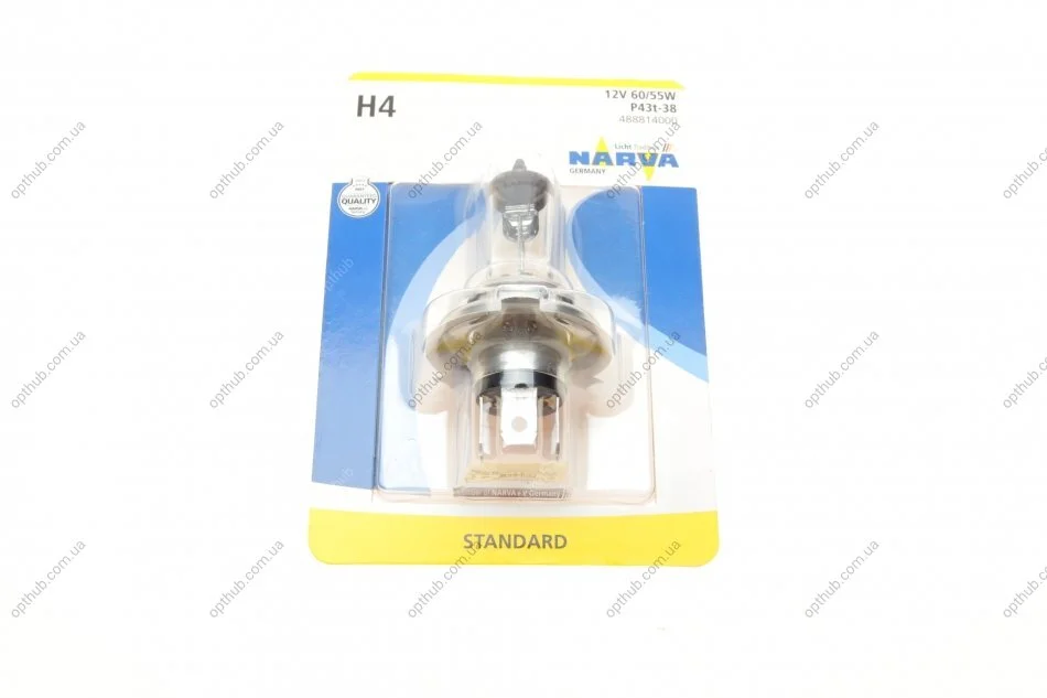 Автолампа H4 12V 60/55W P43t Standard (блистер/1 шт) (opt-om) NARVA 488814000 (фото 1)
