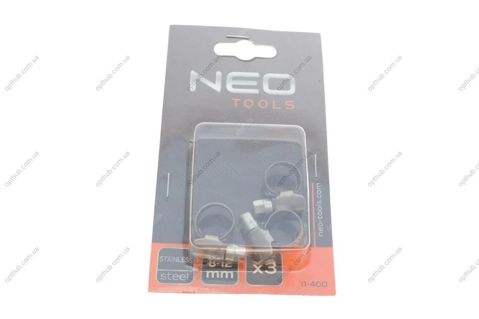 Хомут черв`ячний 8-12/9 мм, W4, 3 шт. Neo-tools 11-400 (фото 1)