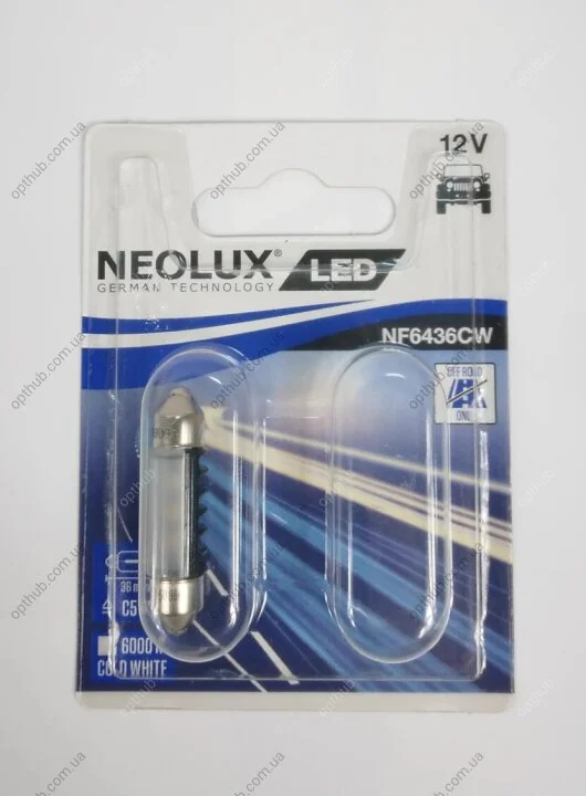 Автолампа светодиодная C5W LED 12V 0.5W 6000K 36MM SV8,5-8 / ХОЛОДНЫЙ БЕЛЫЙ / 2ШТ. BLISTER NEOLUX NF6436CW-02B (фото 1)