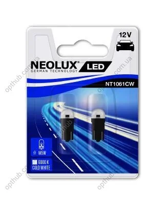 Автолампа светодиодная W5W LED 12V 0.5W 6000K W2,1X9,5D / ХОЛОДНЫЙ БЕЛЫЙ / 2ШТ. BLISTER NEOLUX NT1061CW-02B (фото 1)