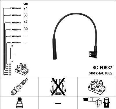 Комплект проводів запалювання FORD ESCORT IV, ESCORT V, ESCORT V EXPRESS, ESCORT VI, FIESTA III, ORION III 1.4/1.6 01.86-08.00 NGK 0632 (фото 1)