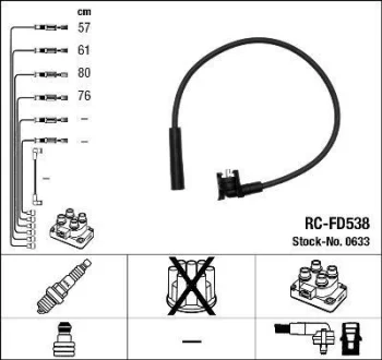 Комплект проводів запалювання FORD ESCORT IV, ESCORT IV EXPRESS, ESCORT V, ESCORT V EXPRESS, ESCORT VI, FIESTA, FIESTA III, GALAXY I, ORION II, ORION III 1.0-2.3 12.85-05.06 NGK 0633