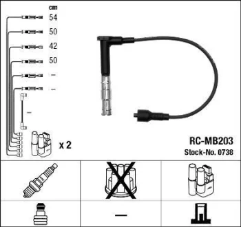 Комплект проводів запалювання MERCEDES 124 (C124), 124 T-MODEL (S124), 124 (W124), C T-MODEL (S202), C (W202), E (A124), E (C124), E T-MODEL (S124), E (W124), E (W210) 1.8-2.3 10.92-03.01 NGK 0738