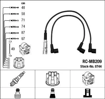 Комплект проводів запалювання MERCEDES 123 (C123), 123 T-MODEL (S123), 123 (W123), S (W116), S (W126) 2.7 08.72-11.85 NGK 0744 (фото 1)