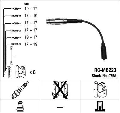 Комплект проводів запалювання MERCEDES C (CL203), C T-MODEL (S202), C T-MODEL (S203), C (W202), C (W203), CLK (A208), CLK (A209), CLK (C208), CLK (C209), CLS (C219) 2.4-5.5 12.96- NGK 0758 (фото 1)