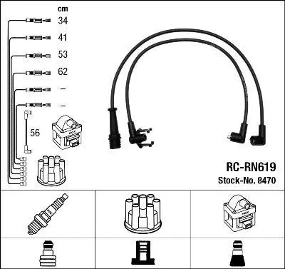 Комплект проводів запалювання RENAULT 18, 18 VARIABLE, 21, 25, ESPACE I, ESPACE II, FUEGO, TRAFIC 2.0/2.2 10.80-12.96 NGK 8470 (фото 1)