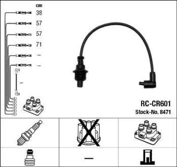 Комплект проводів запалювання CITROEN BERLINGO, BX, EVASION, JUMPER I, JUMPY I, XANTIA, XSARA, ZX FIAT DUCATO PEUGEOT 205 I, 306, 405 I, 405 II, 406, BOXER, PARTNER 1.6-2.0LPG 07.87-06.06 NGK 8471