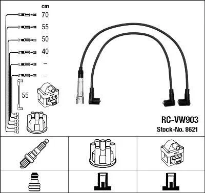 Комплект изолированных проводов для свечей зажигания RC-VW903 NGK 8621 (фото 1)
