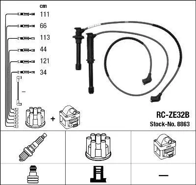 Комплект проводів запалювання FORD USA PROBE II MAZDA 626 IV, MX-6, XEDOS 9 2.5 01.92-09.02 NGK 8863 (фото 1)