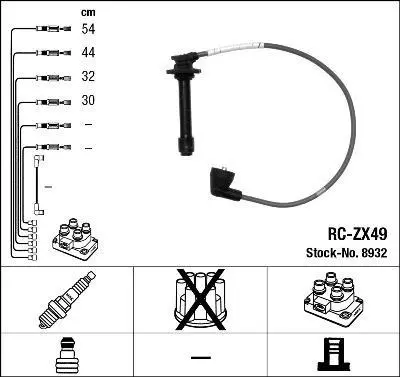 Комплект проводів запалювання MAZDA 626 IV, 626 V TOYOTA AVENSIS, CELICA, COROLLA VERSO, MR2 III, RAV 4 II 1.8/1.9/2.0 08.91-06.07 NGK 8932 (фото 1)