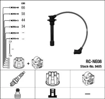 Комплект проводів запалювання NISSAN 100NX, ALMERA I, PRIMERA, SUNNY III 1.4/1.6/2.0 06.90-08.08 NGK 9405