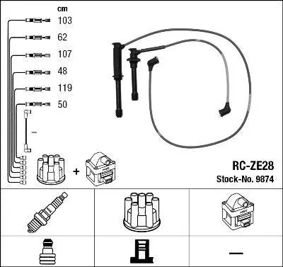 Комплект проводів запалювання FORD USA PROBE II MAZDA 626 IV, MX-3, MX-6, XEDOS 6, XEDOS 9 1.8-2.5 01.92-07.00 NGK 9874 (фото 1)