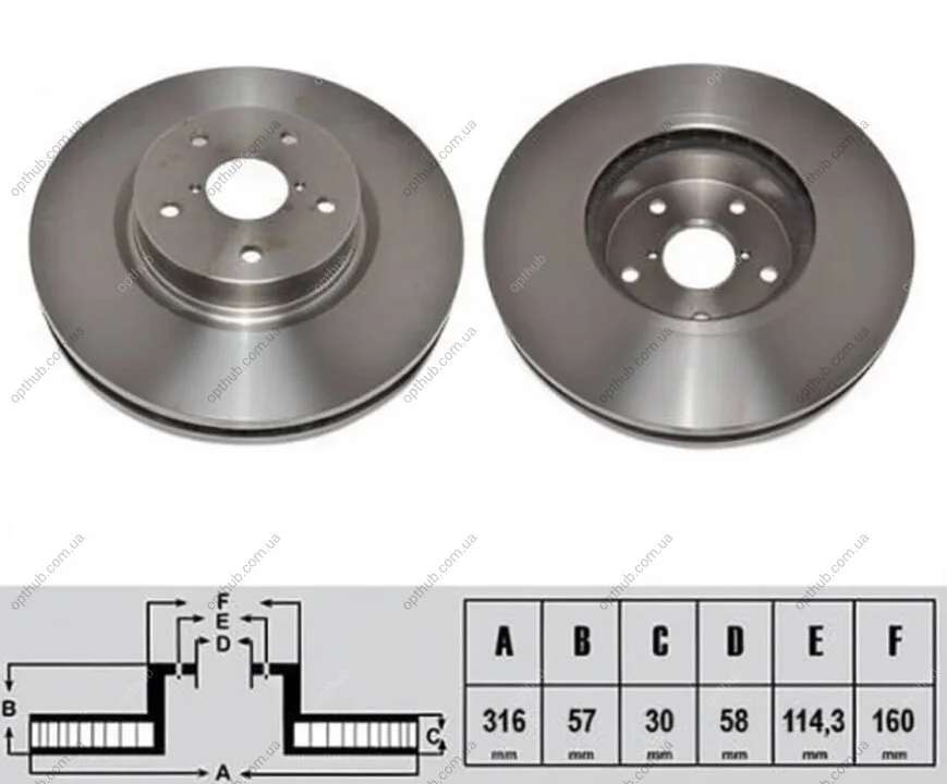 Диск тормозной передний SUBARU TRIBECA 3.6 24V 08-,B9 TRIBECA 3.0 24V 05-08 D=316MM NIPPARTS N3307018 (фото 1)