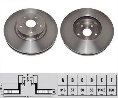 Диск гальмівний ПЕРЕДН SUBARU TRIBECA 3.6 24V 08-,B9 TRIBECA 3.0 24V 05-08 D=316MM -ua NIPPARTS N3307018