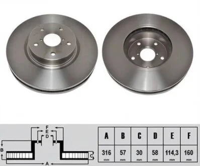 Диск тормозной передний SUBARU TRIBECA 3.6 24V 08-,B9 TRIBECA 3.0 24V 05-08 D=316MM NIPPARTS N3307018