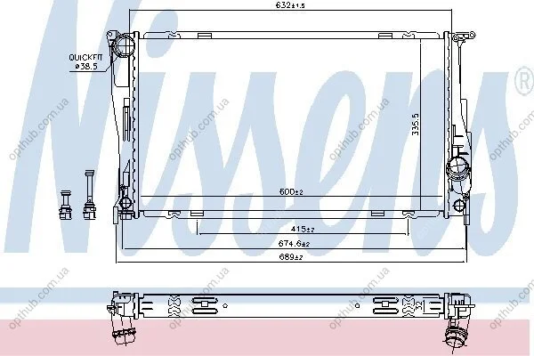 Радіатор охолоджування BMW 3 E90-E91-E92-E93 (05-) 335 I|BMW 1 E81-E82-E87-E88 (04-) 135 I|BMW X1 E84 (0 -ua NISSENS 60832 (фото 1)