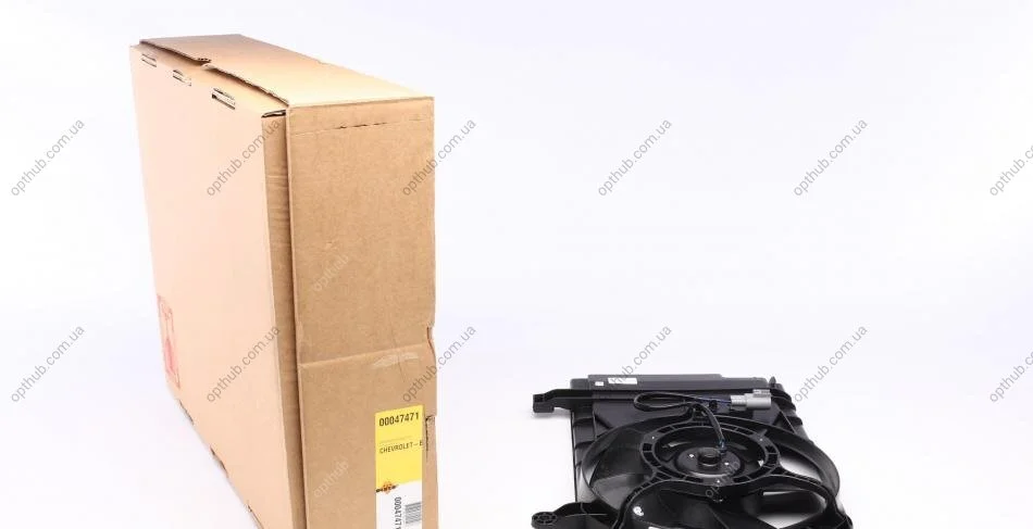 Вентилятор радіатора Chevrolet Aveo 1.4-1.5 05- (з дифузором) (opt-om) NRF 47471 (фото 1)