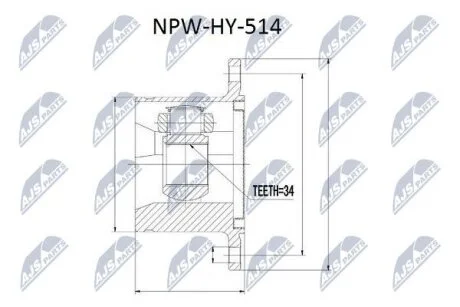 Комплект шарніру приводного валу внутр. правий HYUNDAI H-1, TERRACAN (HP) (вир-во) NTY NPWHY514