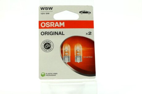 Лампа допоміжн. освітлення W5W 12V 5W W2,1X9, 5d ORIGINAL (2 шт) blister eco-упаковка OSRAM 2825-2BL