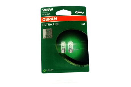 Лампа розжарювання W5W 12V 5W W2,1x9,5d Ultra Life (компл.) есо-упаковка OSRAM 2825ULT-2BL