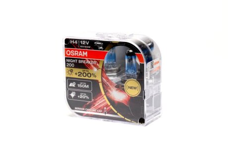Лампа фарна H4 12V 60/55W P43t NIGHT BREAKER (+200) компл. (вір-во) OSRAM 64193NB200-HCB