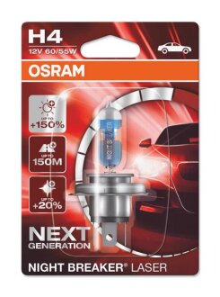 Лампа фарна H4 12V 60/55W P43t NIGHT BREAKER LASER next generation (+150) blister 1шт (вір-во) OSRAM 64193NL-01B