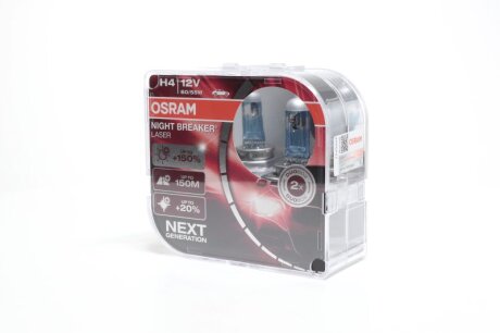 Лампа фарна H4 12V 60/55W P43t NIGHT BREAKER LASER next generation (+150) комплект (вір-во) OSRAM 64193NL-HCB