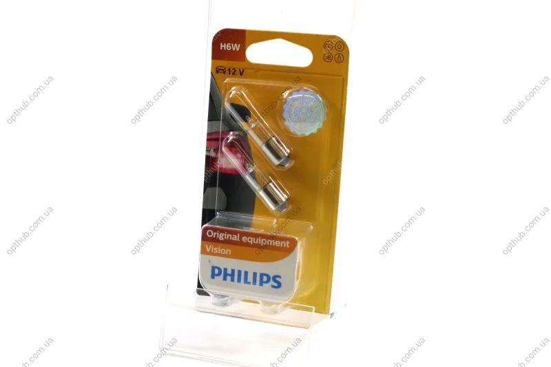 Лампа розжарювання H6W 12V 6W BAX9s 2шт blister (вир-во Philips) PHILIPS 12036B2 (фото 1)