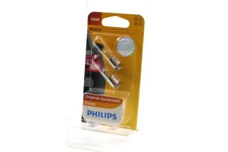 Лампа накаливания H6W 12V 6W BAX9s 2шт blister (пр-во Philips) PHILIPS 12036B2