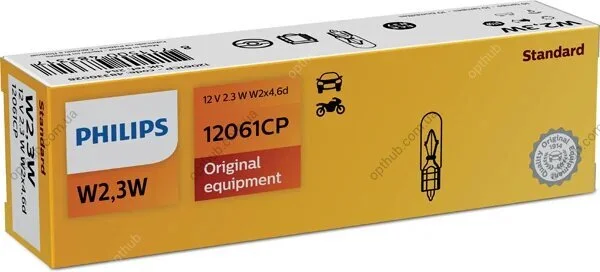 Лампа розжарювання W2,3W 12V 2,3W W2X4,6d (вир-во Philips) PHILIPS 12061CP (фото 1)