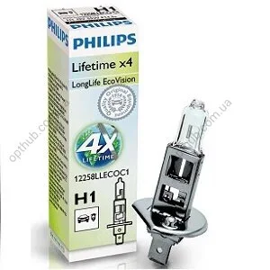 Лампа накалу H1 12V 55W P14,5s LongerLife Ecovision (вир-во Philips) PHILIPS 12258LLECOC1 (фото 1)