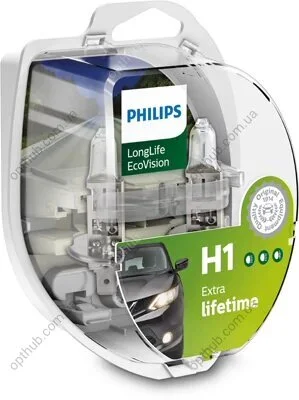 Лампа накалу H1 12V 55W P14,5s LongerLife Ecovision (вир-во Philips) PHILIPS 12258LLECOS2 (фото 1)