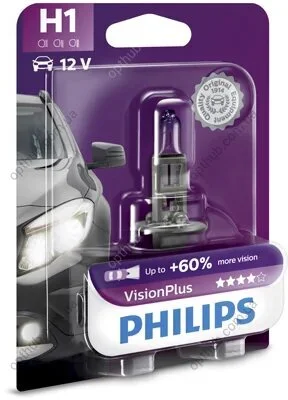 Лампа накаливания H1 12V 55W P14,5s VisionPlus (пр-во Philips) PHILIPS 12258VPB1 (фото 1)