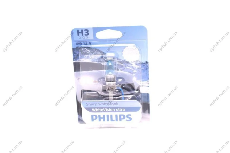 Лампа накаливания H3 WhiteVision ultra 12V 55W P14,5s (+60) (3900K) 1шт. blister (пр-во Philips) PHILIPS 12336WVUB1 (фото 1)