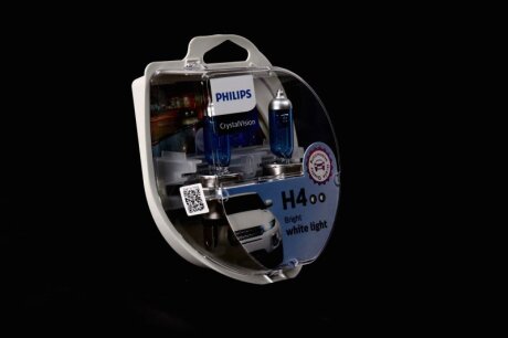 Лампа розжарювання H4 12V 60/55W P43t-38 Cristal Vision + 2x W5W 4300K PHILIPS 12342CVSМ
