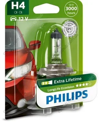 Автолампа галогенова 60/55W H4 12V 60/55W P43T-38 / LONGERLIFE ECOVISION - В 4 РАЗА УВЕЛИЧЕН СР PHILIPS 12342LLECOB1 (фото 1)