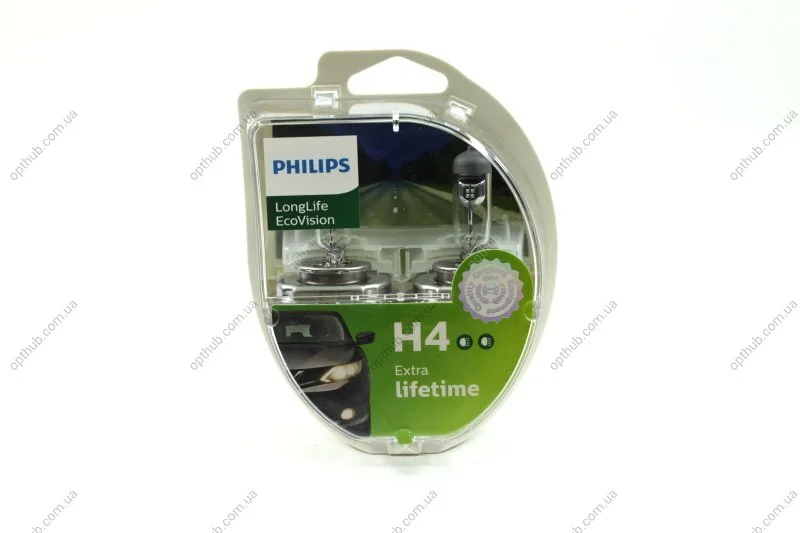 Лампа розжарювання H4 12V 60/55W P43t-38 LongerLife Ecovision 2шт (вир-во Philips) PHILIPS 12342LLECOS2 (фото 1)