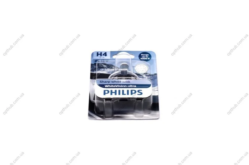 Лампа накаливания H4 12V 60/55W WhiteVision ULTRA +60 (4200K) (1шт) (пр-во Philips) PHILIPS 12342WVUB1 (фото 1)