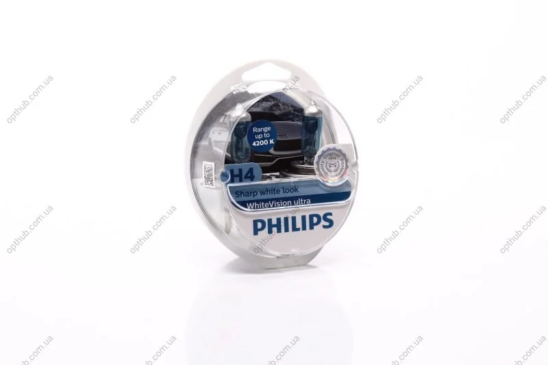 Лампа розжарювання H4 12V 60/55W WhiteVision ULTRA +60 (4200K) (компл) (вир-во Philips) PHILIPS 12342WVUSM (фото 1)