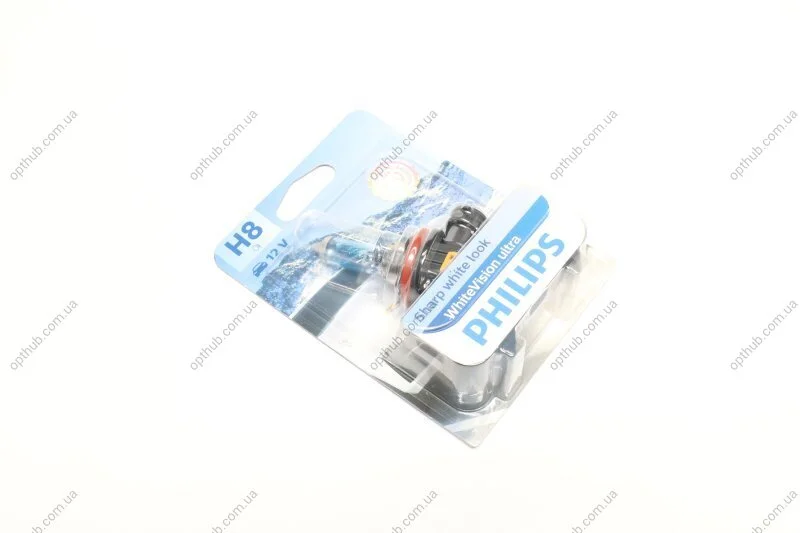 Автолампа галогенова 35W H8 12V 35W 3800K PGJ19-1 / WHITEVISION ULTRA - НА 60% ЗБІЛЬШЕНИЙ ПОТІК БІЛ PHILIPS 12360WVUB1 (фото 1)
