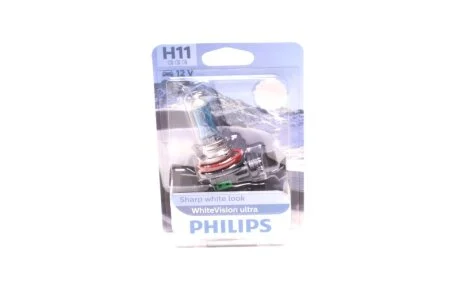 Автолампа галогенова 55W H11 12V 55W 4000K PGJ19-2 / WHITEVISION ULTRA - НА 60% УВЕЛИЧЕН ПОТОК БЕЛ PHILIPS 12362WVUB1