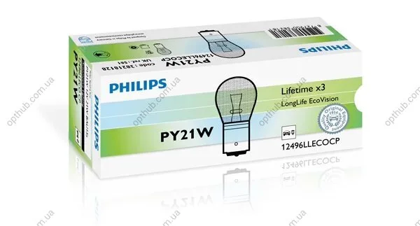 Лампа розжарювання PY21W 12V 21W BAU15s LongerLife EcoVision (вир-во Philips) PHILIPS 12496LLECOCP (фото 1)