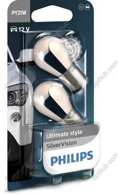 Лампа накаливания PY21W 12V 21W BAU15s SilverVision (blister 2шт) (пр-во Philips) PHILIPS 12496SVB2 (фото 1)