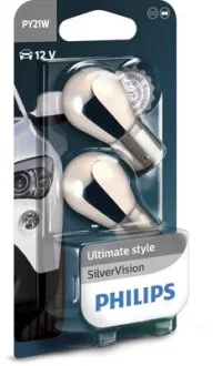 Лампа накаливания PY21W 12V 21W BAU15s SilverVision (blister 2шт) (пр-во Philips) PHILIPS 12496SVB2
